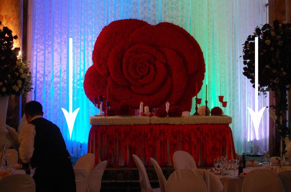 Установка подсветки для задника на свадьбе в отеле Советский.